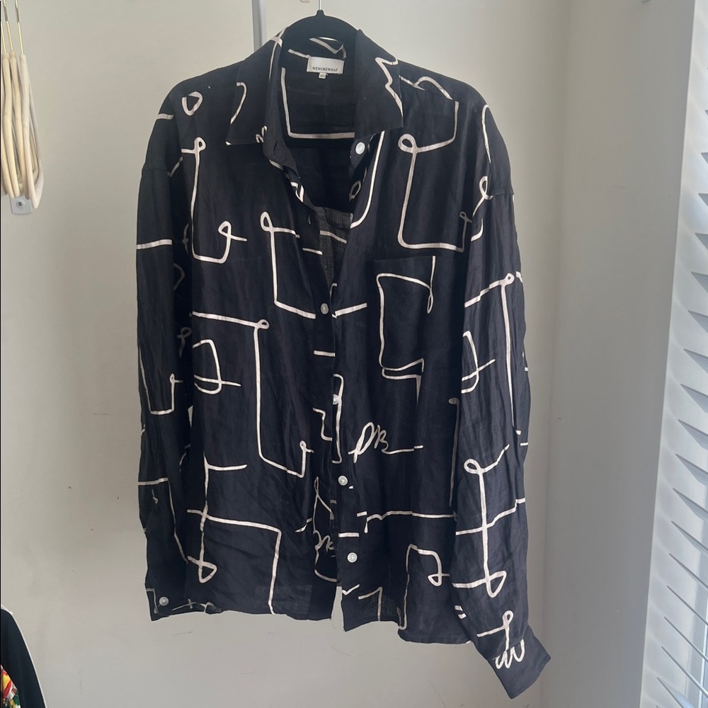 We Wore What Navy and White Abstract Women's Button Up